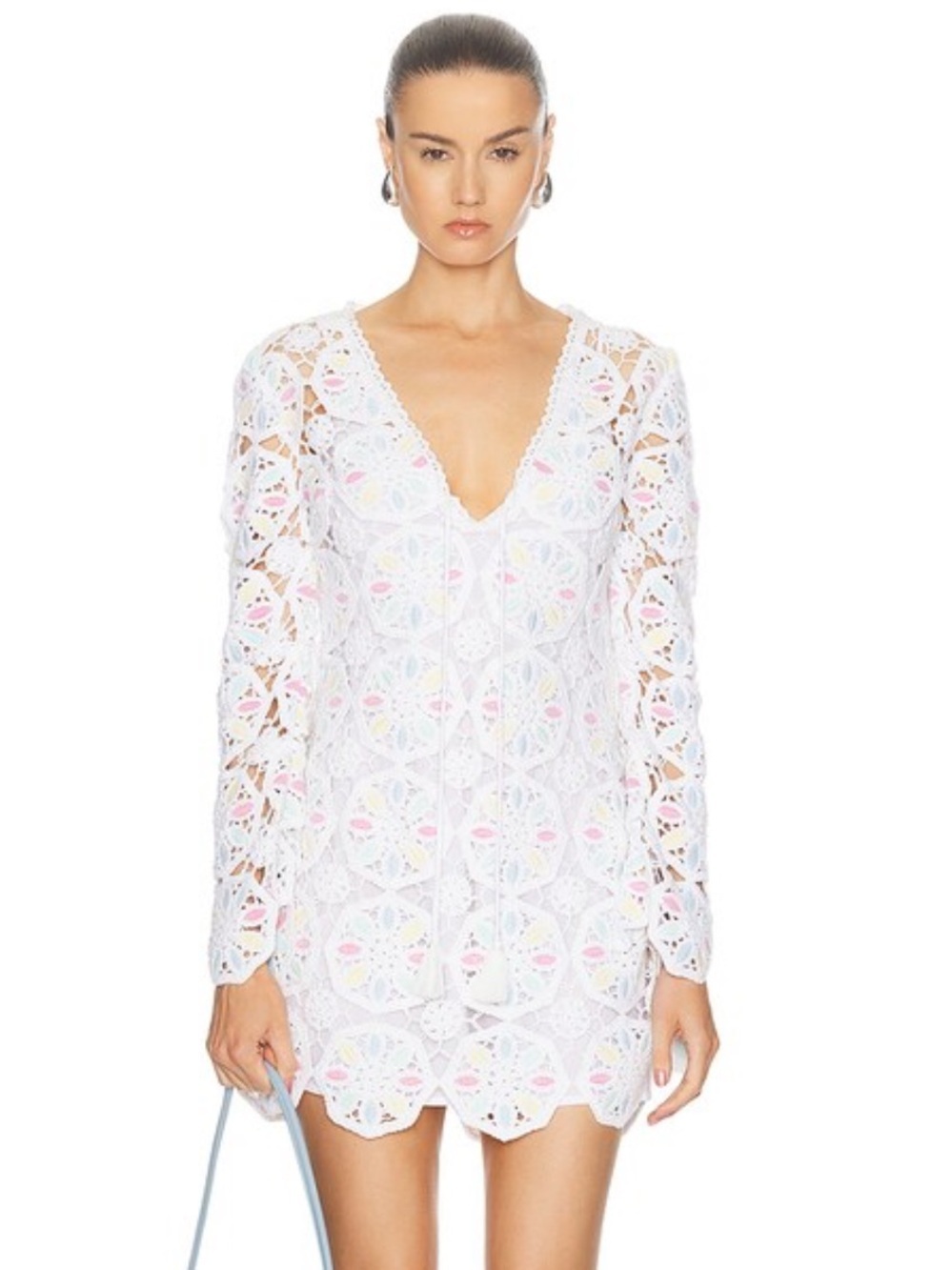 LoveShackFancy Poems Dress White Crocheted Mini Dress Pastel knit $495 sz L